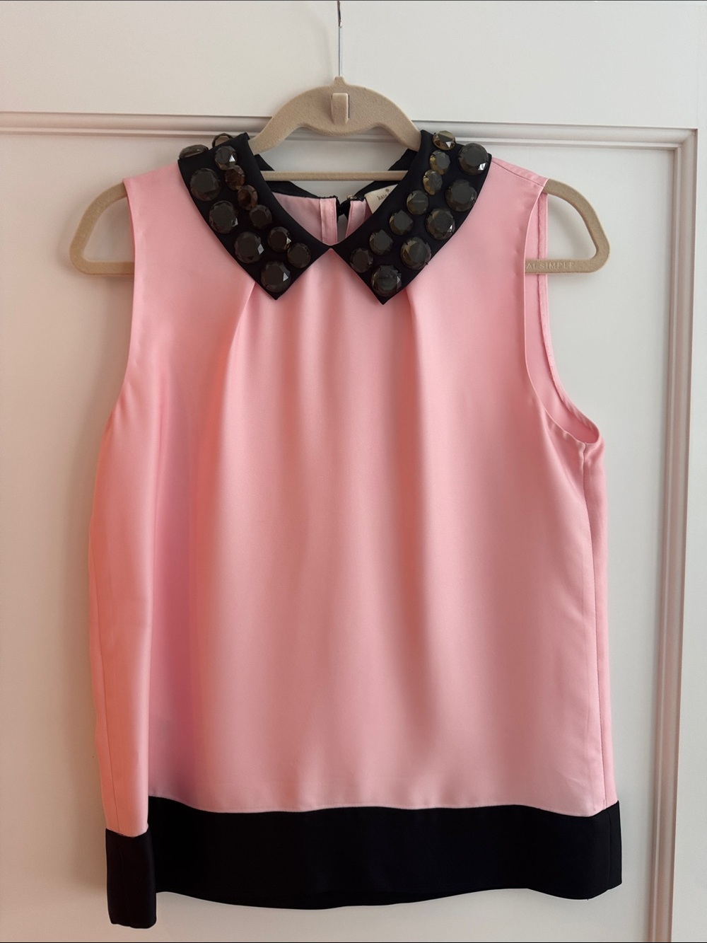 kate spade Pink Sleeveless Blouse with Embellished Black Peter Pan Collar